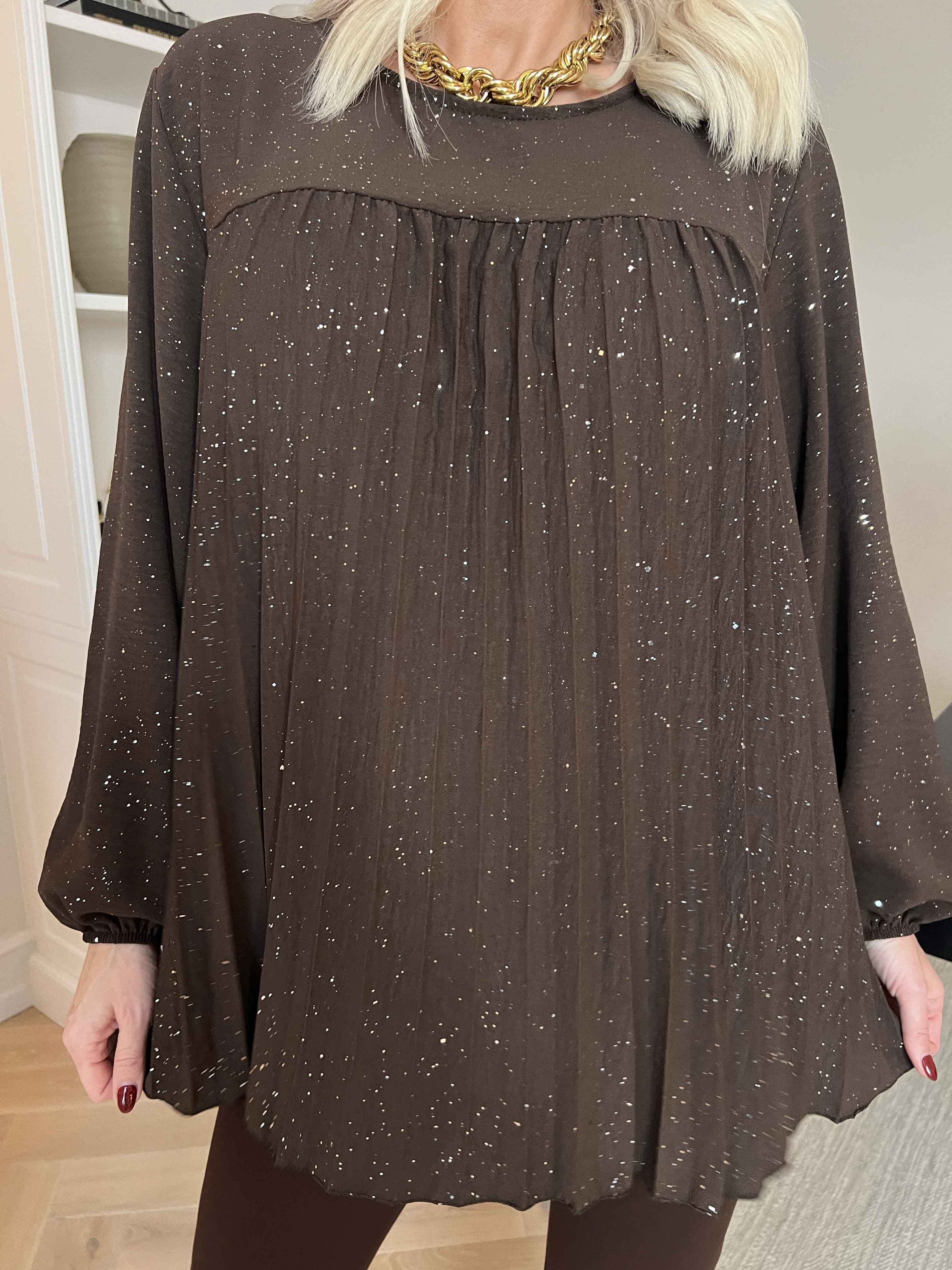 Nancy Glitter Shirt L/S - Plisseret bluse med glitter